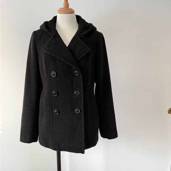 Braetan Jackets & Blazers - Braetan Black Peacoat with Double-Breasted Design and Notched Lapel